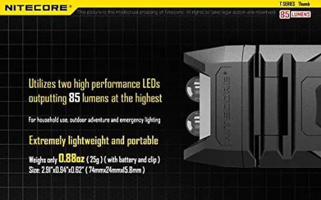Alt view image 3 of 6 - Nitecore Thumb 85 Lumens USB Rechargeable White & Red LED Keychain Light - Tiltable Work Light with Clip and a LumenTac USB Charging Cable