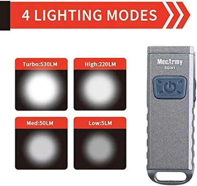 Alt view image 2 of 7 - MecArmy SGN1 Mini USB Rechargeable Keychain EDC Flahlight, CREE XP-G2 S5 LED with 530 Lumens, Four Lighting Modes Plus One Strobe Zinc Alloy EDC Keychain Light for Everyday Carry (Gray)