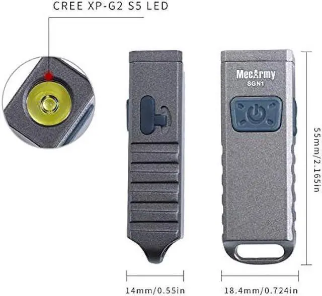 Alt view image 4 of 7 - MecArmy SGN1 Mini USB Rechargeable Keychain EDC Flahlight, CREE XP-G2 S5 LED with 530 Lumens, Four Lighting Modes Plus One Strobe Zinc Alloy EDC Keychain Light for Everyday Carry (Gray)