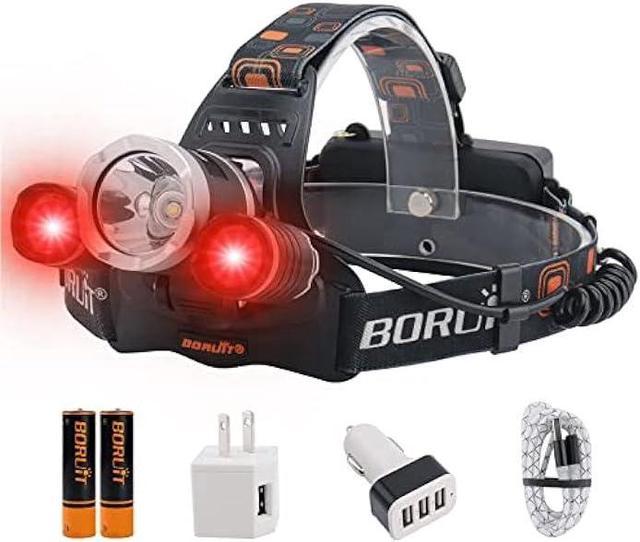BORUIT LED Headlamp Rechargeable - Ultra Bright 5000 Lumens 3 Lighting  Modes White Red Light Head Lamp IPX4 Waterproof USB Headlight for Adults  Outdoor Fishing Camping Hunting 