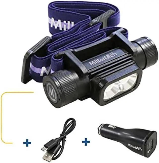 Main image of Millertech #555 - Double Power Rechargeable CREE LED Headlamp 1800 Lumens - with USB-C Charging Cable