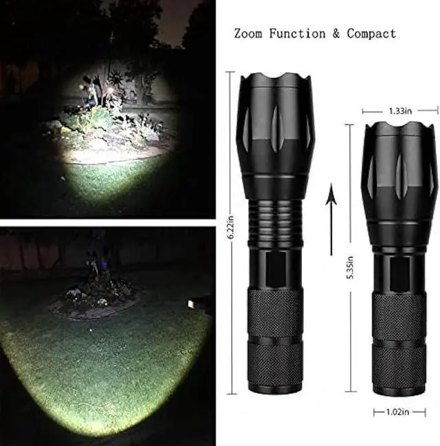 Alt view image 3 of 5 - Military Grade Flashlight 3000 Lumen 5 Modes Water Resistant LED Tactical Torch Flash Light, 2 Pack