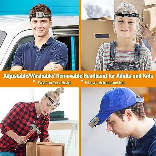 Alt view image 6 of 6 - EverBrite Headlamp Rechargeable with Motion Sensor, 3 Models LED Adjustable Head Lamp to Wear and Clip for Hard Hats, Outdoor Headlight with Red Light for Adults & Kids Camping, Hiking 1 Pack