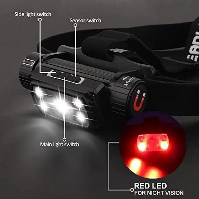 Alt view image 2 of 6 - Northlet Rechargeable LED Headlamp,90000 Lumen Super Bright Motion Sensor Head Lamp,160°Adjustable Headband Outdoor Waterproof Head Light,18 Modes