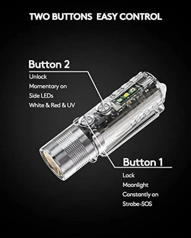 Alt view image 3 of 6 - RovyVon Aurora A28 2nd USB-C EDC Flashlight, 6500K Cool White Max 1000 Lumen, 850mAh Rechargeable Small Flashlight, with Red/White/ 365nm Sidelights, Momentary On, Ideal Flashlight for Camping