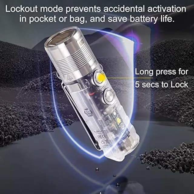 Alt view image 4 of 6 - RovyVon Aurora A28 2nd USB-C EDC Flashlight, 6500K Cool White Max 1000 Lumen, 850mAh Rechargeable Small Flashlight, with Red/White/ 365nm Sidelights, Momentary On, Ideal Flashlight for Camping