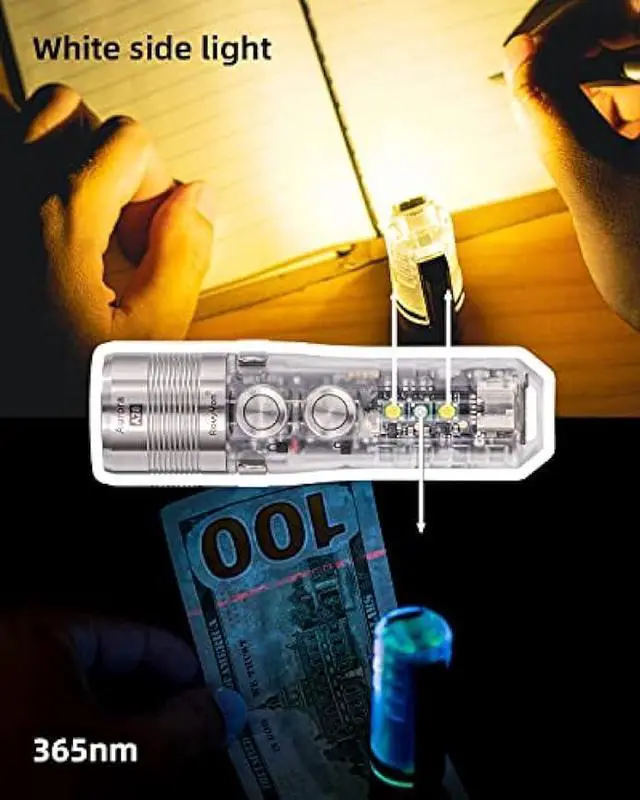 Alt view image 2 of 6 - RovyVon A28 Gen 2 1000 Lumens EDC Flashlight, 6500K Cool White LED, USB-C Rechargeable, Dual Button for Momentary On/Lock Mode, Magnetic Clip, Gift for Ourdoor Emergency(365nm/White)