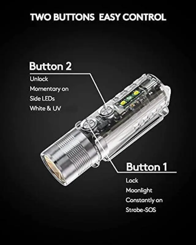 Alt view image 5 of 6 - RovyVon A28 Gen 2 1000 Lumens EDC Flashlight, 6500K Cool White LED, USB-C Rechargeable, Dual Button for Momentary On/Lock Mode, Magnetic Clip, Gift for Ourdoor Emergency(365nm/White)