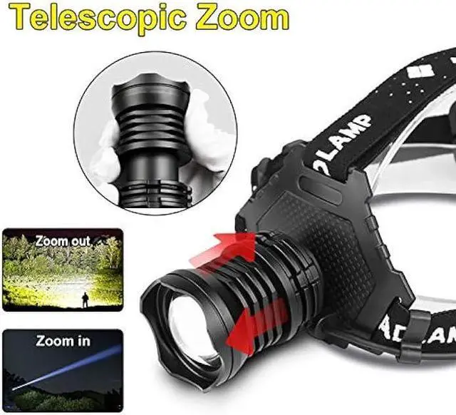Alt view image 6 of 6 - Super Bright Headlamp, P70 LED Flashlight Headlamp, 20,000 Lumens High-Power Strong Headlamp 5 Modes USB Rechargeable Waterproof Headlamp Flashlight, with Mobile Power Function