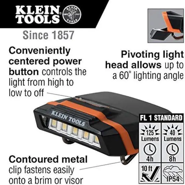 Alt view image 2 of 5 - Klein Tools 56402 LED Light, Cap Visor Clip Light has Pivoting Head, 2xAAA Batteries, for Work, Running, Outdoor Hiking, Camping, Fishing