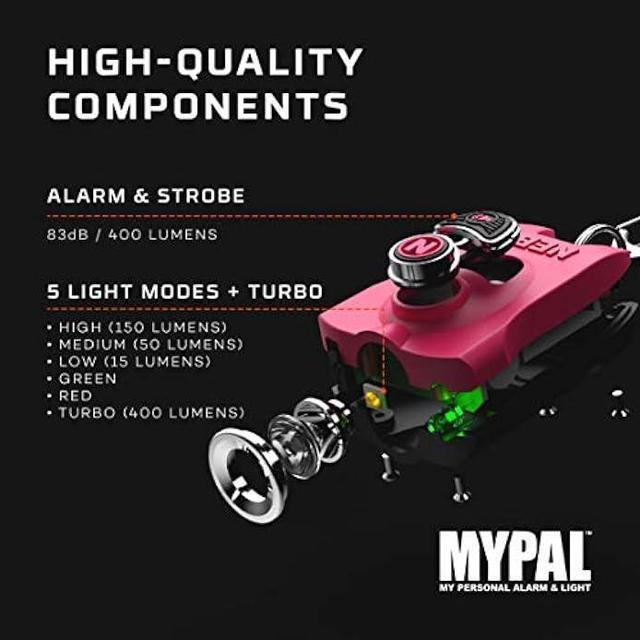 Alt view image 4 of 6 - NEBO MYPAL Rechargeable Keychain Light and Safety Alarm | Compact 400 Lumen Light with 115db Safety Alarm | Pink