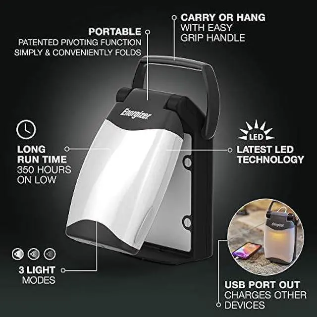 Alt view image 2 of 7 - Energizer Weatheready Folding LED Portable Lantern, Battery Powered Lantern, Water Resistant Camping Lantern and Emergency Light, Pack of 1, Black