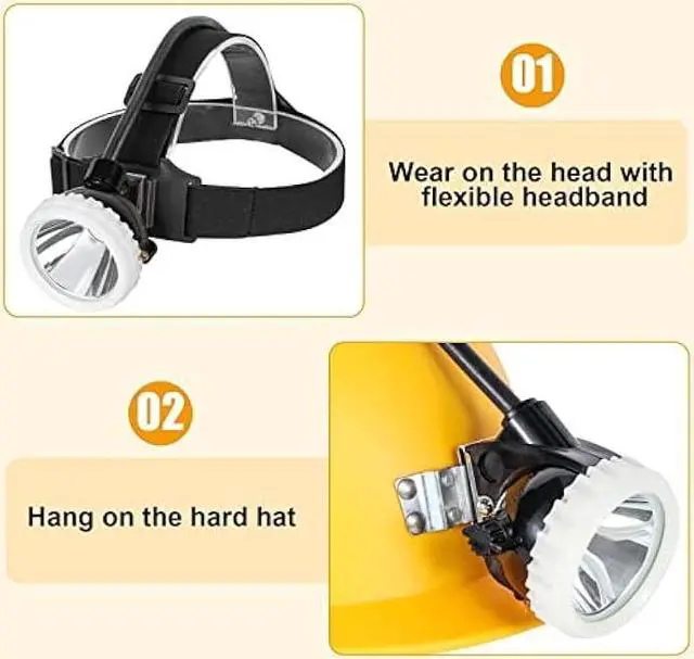 Alt view image 7 of 7 - Hunting friends Superbright LED Mining Headlight,High Lumen Rechargeable Miner Lamp Hard Hat with Power Supply Lights Mining lamp Waterproof Headlight KL6M.H Explosion Proof Cap for Outdoor