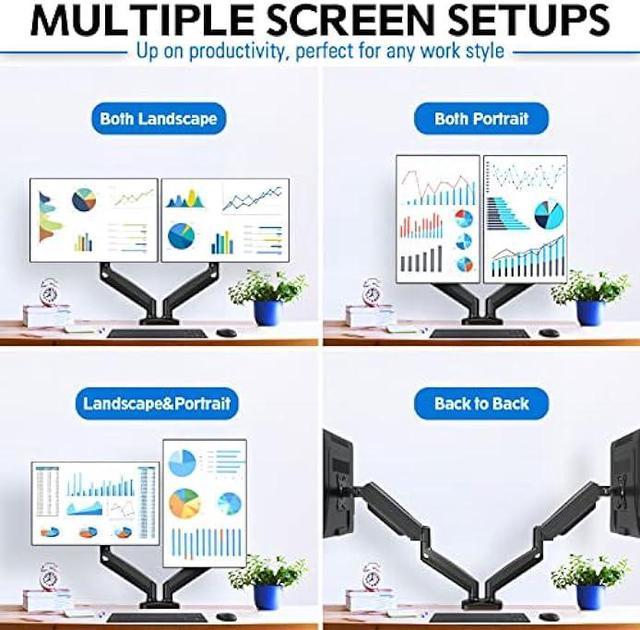 MOUNTUP Dual Monitor Stand for Desk, Adjustable Gas Spring Double Monitor  Mount Holds 4.4-17.6 lbs and 13-32 Inch Screens, Monitor Arms for 2 Monitors,  VESA 75x75 100x100 with C-clamp& Grommet MU0005 