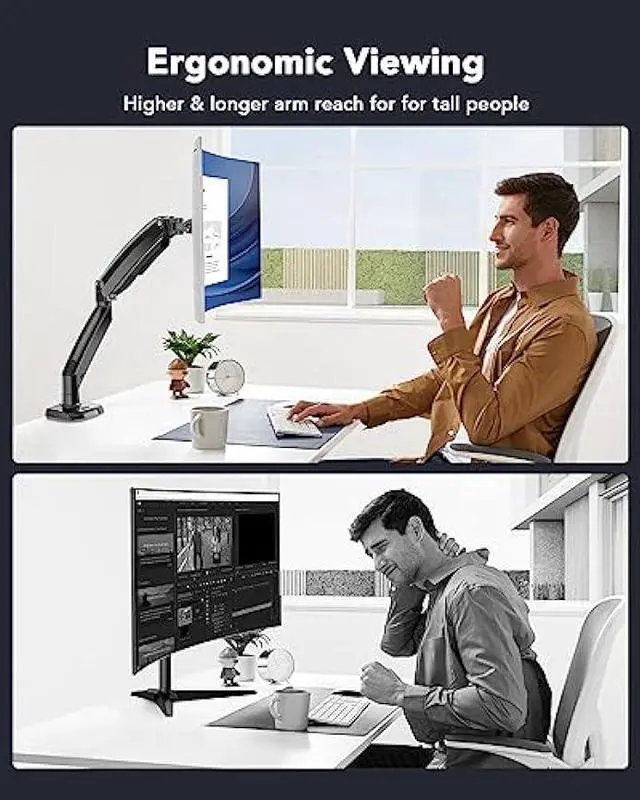 Alt view image 5 of 5 - HUANUO Single Monitor Arm for 40 inch Screens, Ultrawide Computer Monitor Mount Holds 26.48 lbs, Upgraded Adjustable Stand with USB, C-Clamp & Grommet Base, VESA 75x75 or 100x100mm