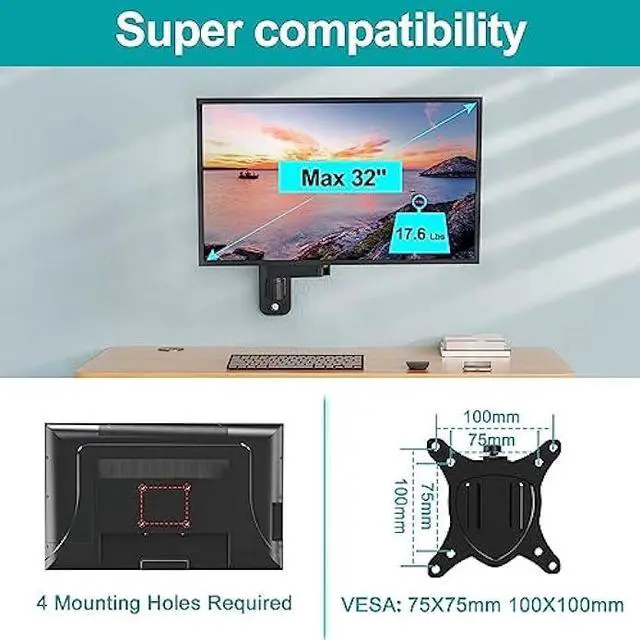Alt view image 6 of 6 - MOUNT PRO Single Monitor Wall Mount for 13 to 32 Inch Computer Screens, Gas Spring Arm Holds Up to 17.6lbs, Full Motion Adjustable,VESA Mount 75x75, 100x100,Black