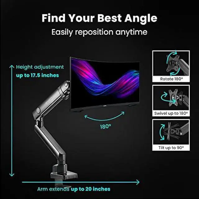 Alt view image 3 of 6 - EVEO Premium Single Monitor Mount - 17 to 32 inch Single Monitor Arm Desk Mount, Adjustable Spring Monitor Stand, VESA Monitor Mount for Computer Monitor Mount. Full Motion Swivel Monitor Arms Mount.