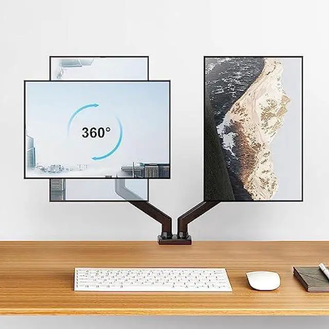 Alt view image 2 of 7 - ErgoFocus Dual Monitor Mount Fits 13 to 32 Inch Computer Screen, Dual Monitor Arm Hold up to 19.8lbs Each, Full Motion Monitor Desk Mounts for 2 Monitors, Gas Spring Monitor Stand, VESA Mount