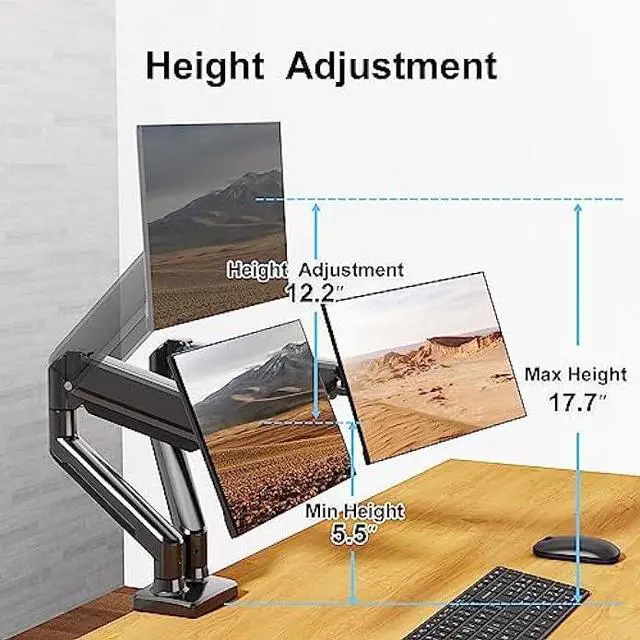 Alt view image 3 of 7 - ErgoFocus Dual Monitor Mount Fits 13 to 32 Inch Computer Screen, Dual Monitor Arm Hold up to 19.8lbs Each, Full Motion Monitor Desk Mounts for 2 Monitors, Gas Spring Monitor Stand, VESA Mount