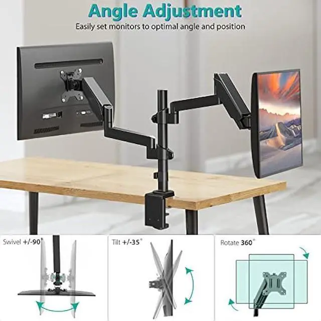 Alt view image 4 of 6 - WALI Dual Monitor Desk Mount, Gas Spring Mounts for 2 Monitors, up to 32 inch, 17.6lbs Weight Capacity, Adjustable Dual Monitor Stand up to 32 inch, 17.6lbs Weight Capacity (GSDM002), Black