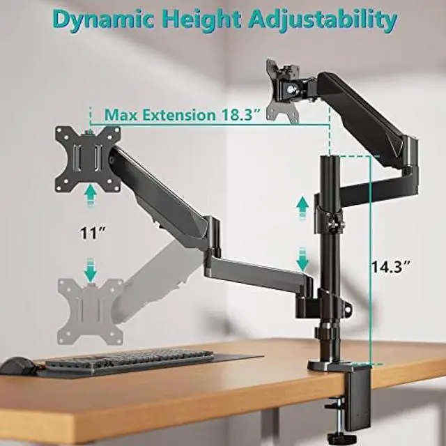 Alt view image 6 of 6 - WALI Dual Monitor Desk Mount, Gas Spring Mounts for 2 Monitors, up to 32 inch, 17.6lbs Weight Capacity, Adjustable Dual Monitor Stand up to 32 inch, 17.6lbs Weight Capacity (GSDM002), Black