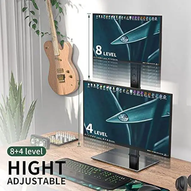Alt view image 3 of 6 - Dual Monitor Stand - Vertical Stack Screen Free-Standing Desk Mount Arm Riser Fits Two 13 to 34 Inch Computer Monitors with Swivel, Tilt, Height Adjustable, VESA Stand 100 x 100mm, 75 x 75mm AX05TB02