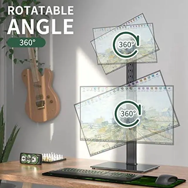 Alt view image 5 of 6 - Dual Monitor Stand - Vertical Stack Screen Free-Standing Desk Mount Arm Riser Fits Two 13 to 34 Inch Computer Monitors with Swivel, Tilt, Height Adjustable, VESA Stand 100 x 100mm, 75 x 75mm AX05TB02