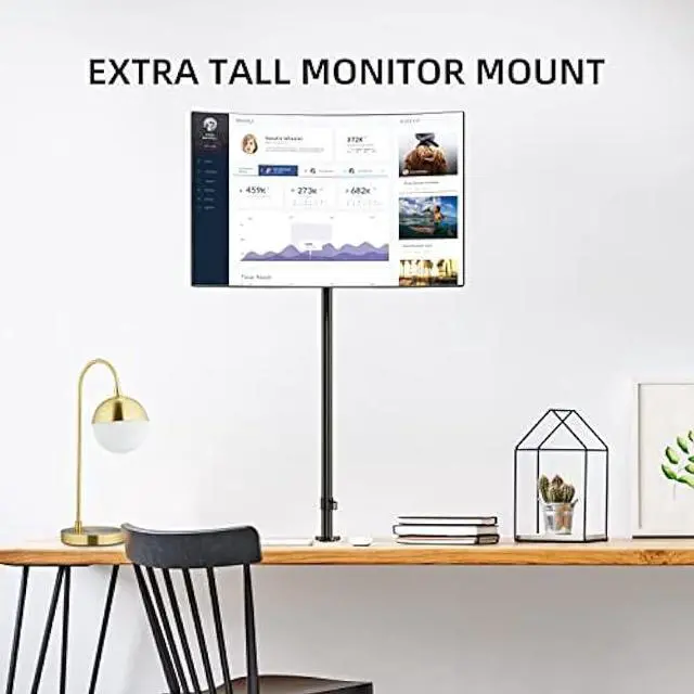 Alt view image 3 of 6 - Extra Tall Monitor Mount, Tall Monitor Mount, Tall Monitor Arm, Adjustable Monitor Arm, VESA Stand for 1 Screen, up to 47 inch Pole, Single Monitor Mount, Extra Long Single Monitor Stand