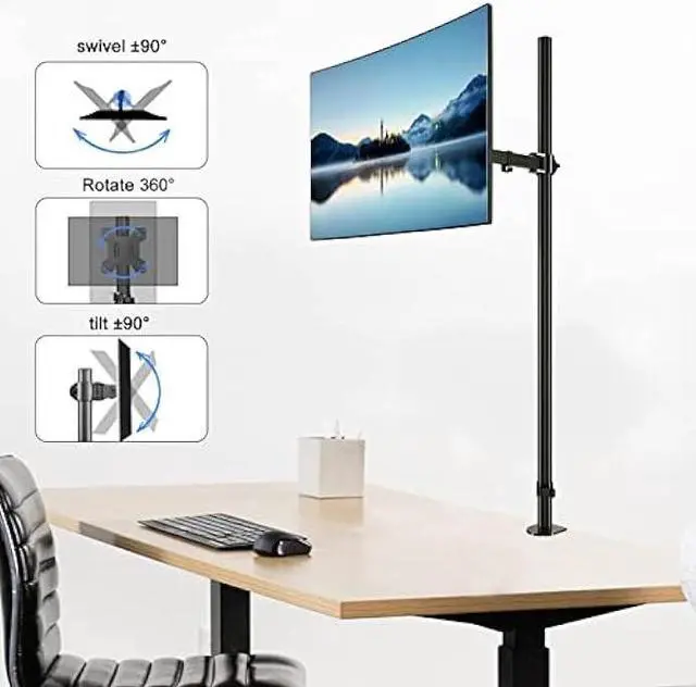 Alt view image 6 of 6 - Extra Tall Monitor Mount, Tall Monitor Mount, Tall Monitor Arm, Adjustable Monitor Arm, VESA Stand for 1 Screen, up to 47 inch Pole, Single Monitor Mount, Extra Long Single Monitor Stand