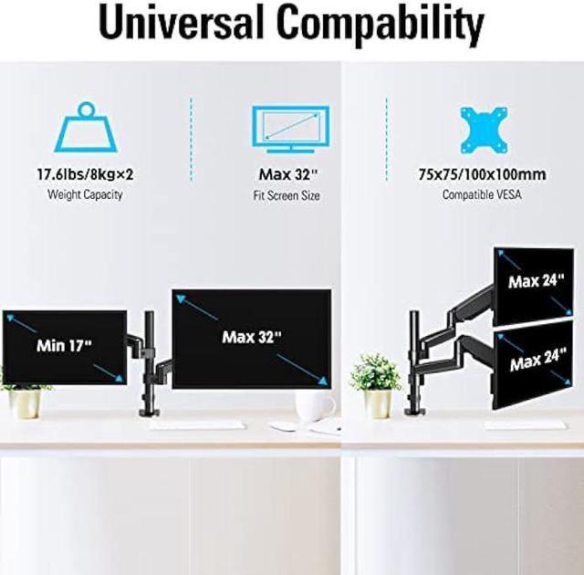 MOUNTUP Dual Monitor Stand Desk Mount - Fully Adjustable Gas Spring Monitor  Arm, Dual Monitor Mount with C Clamp/Grommet Base, Removable VESA Bracket