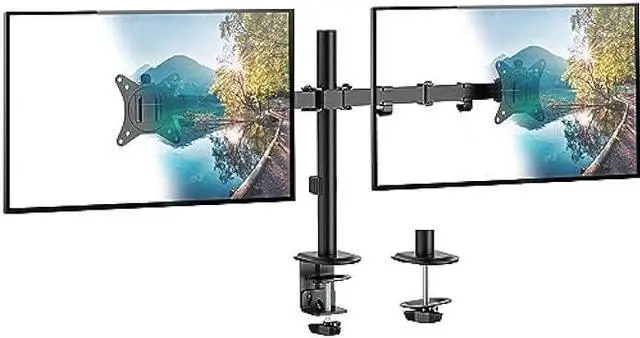 Alt view image 2 of 6 - Mount-It! Dual Monitor Desk Mount, Dual Monitor Arm Fits 2 Monitors max. 32 / 19.8 lbs, Full Motion Adjustment Monitor Mount with C-Clamp and Grommet, Swivel, Tilt, Rotation, VESA 75 & 100, Black