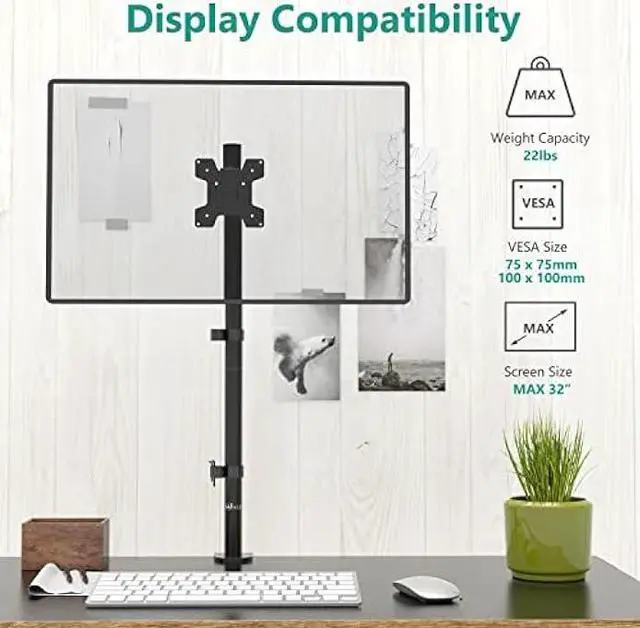 Alt view image 3 of 6 - WALI Monitor Arm Mount for Desk, Single Extra Tall Computer Desk Mount, Monitor Bracket Mount Stand Single, up to 32 inch, 22 lbs (M001XL), Black