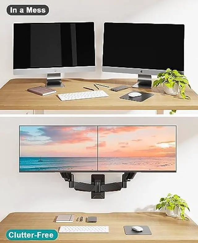 Alt view image 3 of 7 - MOUNT PRO Dual Monitor Wall Mount for 2 Computer Screen up to 32 Inch, Gas Spring Double Monitor Arm Holds Up to 17.6lbs Each, Full Motion Adjustable Wall Monitor Mount, VESA Mount 75x75/100x100