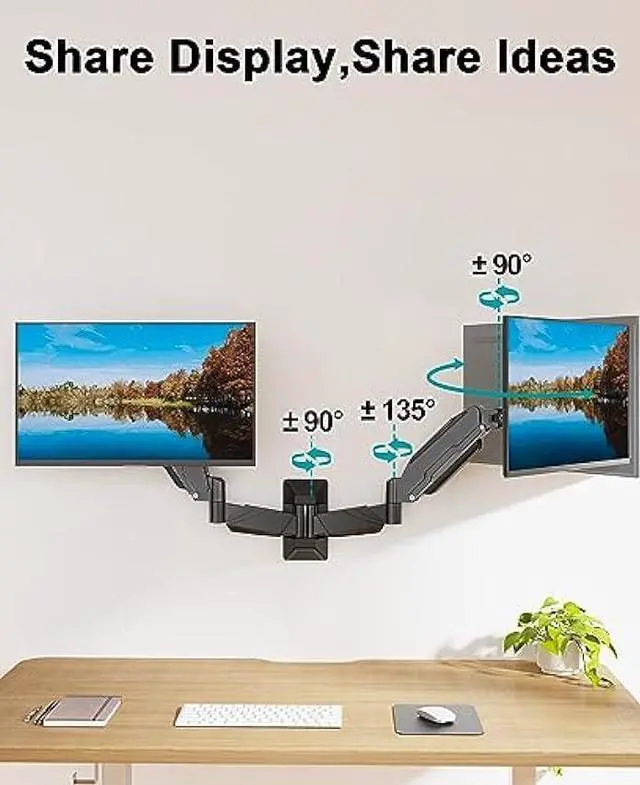 Alt view image 5 of 7 - MOUNT PRO Dual Monitor Wall Mount for 2 Computer Screen up to 32 Inch, Gas Spring Double Monitor Arm Holds Up to 17.6lbs Each, Full Motion Adjustable Wall Monitor Mount, VESA Mount 75x75/100x100