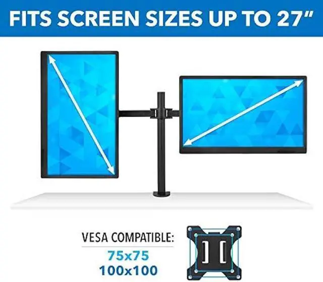 Alt view image 4 of 6 - Mount-It! Dual Monitor Mount | Double Monitor Desk Stand | Two Heavy Duty Full Motion Adjustable Arms Fit 2 Computer Screens 17 19 20 21 22 24 27 Inch | VESA 75 100 | C-Clamp and Grommet Base
