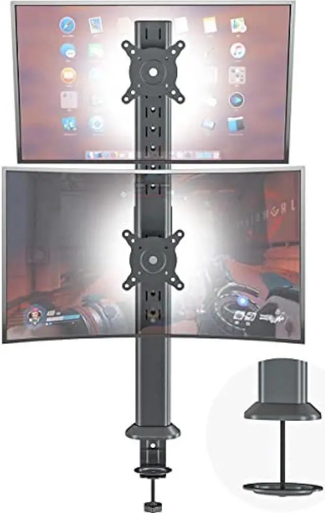 Main image of HEMUDU Dual Monitor Articulating Desk Mount Arm Stand - Vertical Stack Screen Supports Two 13 to 34 Inch Computer Monitors with C Clamp