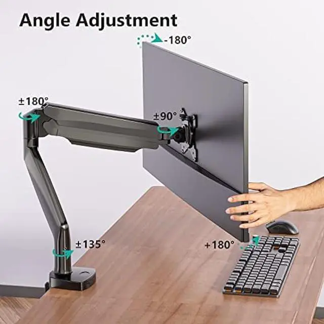 Alt view image 2 of 6 - WALI Single Monitor Arm, Gas Spring Single Monitor Mount up to 35 inches and 26.4 lbs, Heavy Duty Monitor Arm Desk Mount, Ultrawide Monitor Mount Desk with C Clamp and Grommet Base (GSMP001XL), Black