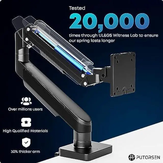 Alt view image 4 of 6 - PUTORSEN 17-49 inch Premium Aluminum Single Monitor Arm Desk Mount for Ultrawide Screens, Fully Adjustable Heavy Duty Monitor Arm for Working/Gaming, Two Mounting Option, Max Load 44lbs, VESA 75/100