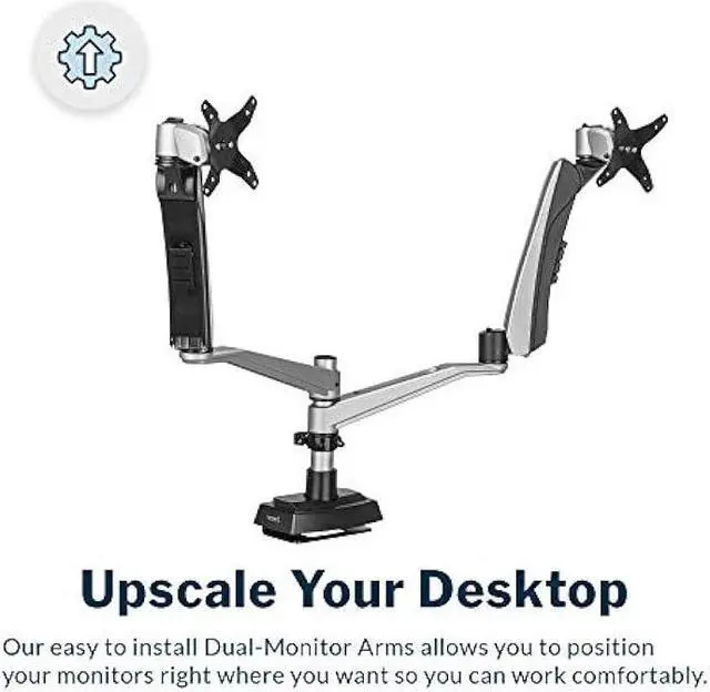 Alt view image 2 of 6 - Vari Dual Monitor Arm - VESA Monitor Mount w/ 360 Degree Adjustment - Monitors up to 27 inches, 19.8 lbs - Double Monitor Arms with Full Adjustability - Computer Monitor Stand for Home or Office