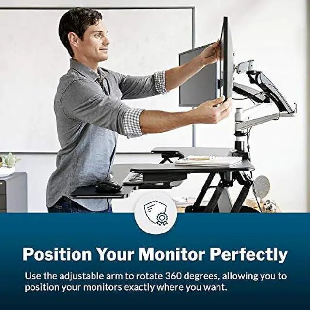 Alt view image 5 of 6 - Vari Dual Monitor Arm - VESA Monitor Mount w/ 360 Degree Adjustment - Monitors up to 27 inches, 19.8 lbs - Double Monitor Arms with Full Adjustability - Computer Monitor Stand for Home or Office