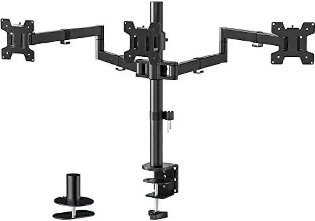 Main image of WALI Triple LCD Monitor Desk Mount Fully Adjustable Horizontal Stand Fits 3 Screens up to 27 inch, 22 lbs. Weight Capacity per Arm (M003S), Black