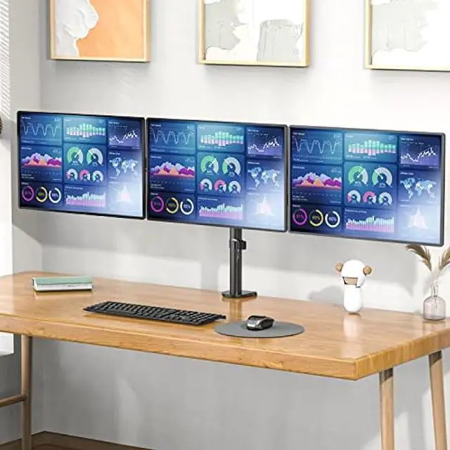 Alt view image 2 of 6 - WALI Triple LCD Monitor Desk Mount Fully Adjustable Horizontal Stand Fits 3 Screens up to 27 inch, 22 lbs. Weight Capacity per Arm (M003S), Black