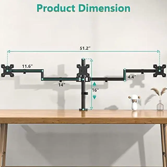 Alt view image 4 of 6 - WALI Triple LCD Monitor Desk Mount Fully Adjustable Horizontal Stand Fits 3 Screens up to 27 inch, 22 lbs. Weight Capacity per Arm (M003S), Black