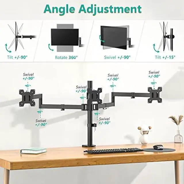 Alt view image 5 of 6 - WALI Triple LCD Monitor Desk Mount Fully Adjustable Horizontal Stand Fits 3 Screens up to 27 inch, 22 lbs. Weight Capacity per Arm (M003S), Black