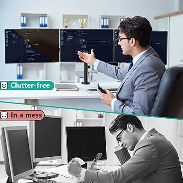Alt view image 6 of 6 - WALI Triple LCD Monitor Desk Mount Fully Adjustable Horizontal Stand Fits 3 Screens up to 27 inch, 22 lbs. Weight Capacity per Arm (M003S), Black
