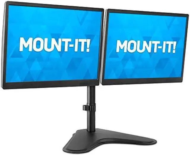 Alt view image 3 of 6 - Mount-It! Dual Monitor Stand | Double Monitor Desk Stand Fits Two x 21 22 23 24 27 28 30 32 Inch Computer Screens | Freestanding Base | 2 Heavy Duty Full Motion Adjustable Arms | VESA Compatible