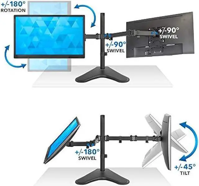 Alt view image 5 of 6 - Mount-It! Dual Monitor Stand | Double Monitor Desk Stand Fits Two x 21 22 23 24 27 28 30 32 Inch Computer Screens | Freestanding Base | 2 Heavy Duty Full Motion Adjustable Arms | VESA Compatible