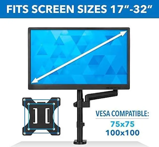 Alt view image 3 of 6 - Mount-It! Single Monitor Arm Mount | Desk Stand | Full Motion Height Adjustable Articulating Gas Spring Arm | Fits 19 21 24 27 29 30 32 Inch VESA Compatible Computer Screen | C-Clamp and Grommet Base