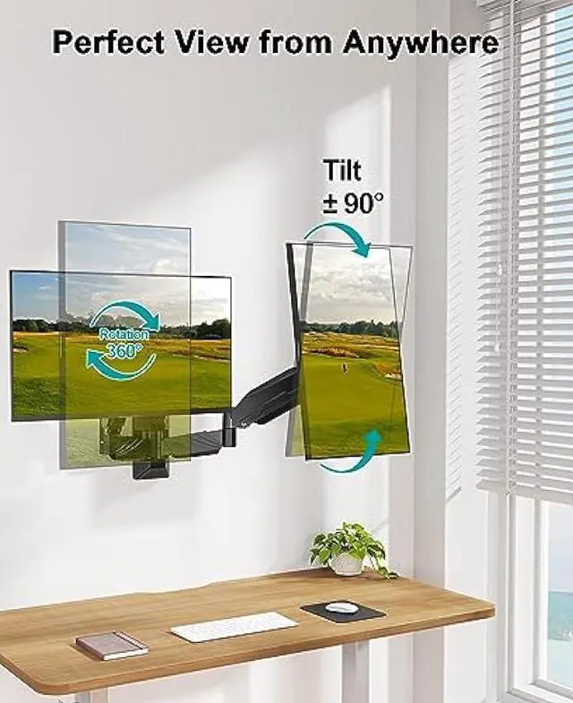 Alt view image 6 of 7 - MOUNT PRO Dual Monitor Wall Mount for 2 Computer Screen up to 32 Inch, Gas Spring Double Monitor Arm Holds Up to 17.6lbs Each, Full Motion Adjustable Wall Monitor Mount, VESA Mount 75x75/100x100
