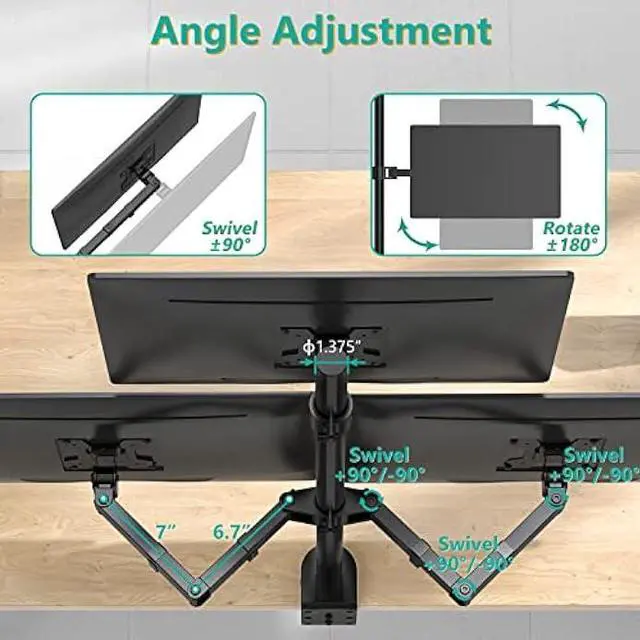 Alt view image 5 of 6 - WALI Triple Monitor Desk Mount, Fully Adjustable Three Monitor Stand Fits 3 Screens up to 27 inch, 22 lbs, Weight Capacity per Arm (M003), Black